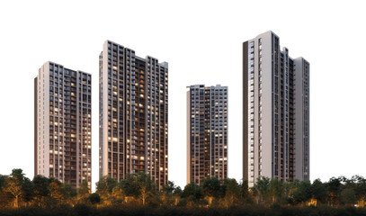 Obraz premium PNG Highrise buildings at dusk architecture residential high-rise.