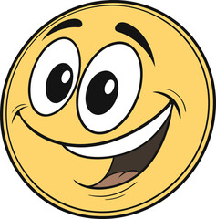 smiling yellow emoji face with big eyes and wide grin cartoon illustration