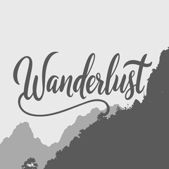 Embrace the spirit of wanderlust with a beautiful mountain landscape and elegant typography