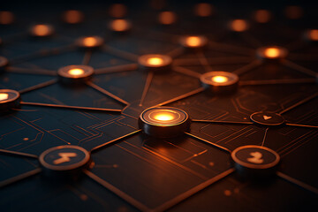 Glowing network nodes connected by lines, futuristic technology and digital communication, data network background
