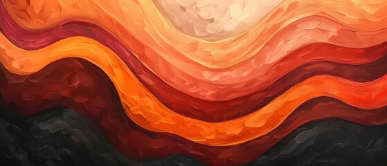 An abstract oil painting waves with orange, red, and black colors - perfect for wallpapers