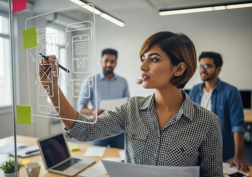 Team collaborating on a digital interface design - Powered by Adobe