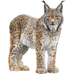 Fototapeta premium Eurasian lynx standing proudly isolated on transparent background