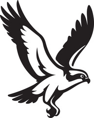 Eagle in flight silhouette on white bird, Raptor vector with wings spread