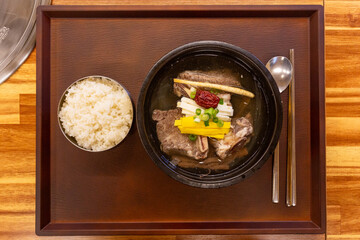 Korean traditional food. short rib soup. galbitang