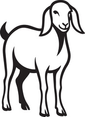 Standing goat silhouette animal vector, Black and white farm animal graphic