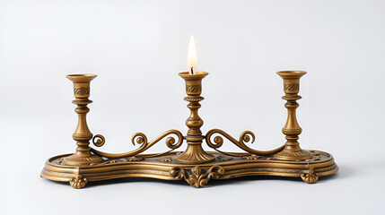 Isolated, candlestick, antique, bronze, golden, old, candle. 6