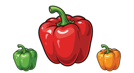 Vibrant Red Green and Orange Bell Peppers with Shiny Texture.