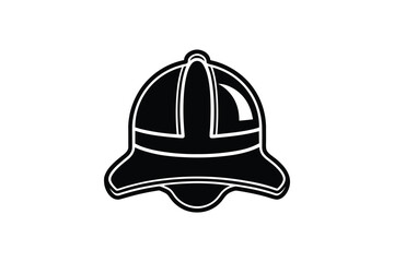 Naklejka premium Bold Firefighter Helmet Icon with Distinctive Brim and Top Knob Design in Silhouette firefighter s helmet depicted striking silhouette
