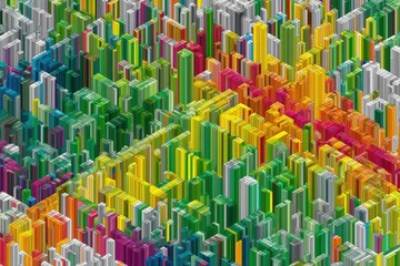 Obraz premium Dynamic spatial visualization exhibiting intricate patterns of colorful geometric structures reflecting the essence of creativity and innovation in abstract design frameworks