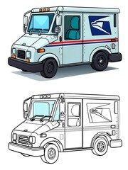 Cartoon USPS Mail Truck Illustration