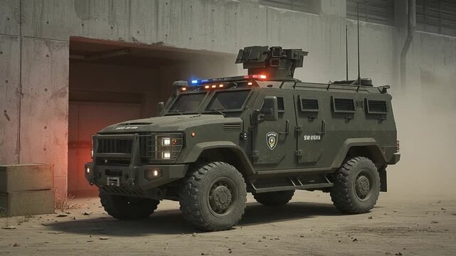 Armored Vehicle Convoy on Dusty Terrain Military Vehicles Deployment Simulation Scenario