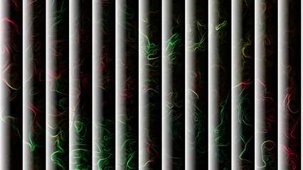 Abstract visually striking background with vertical striped bars in varying shades of glowing colors. Smoky, marbled, or cloudy texture depth and an illusion with structured pattern.