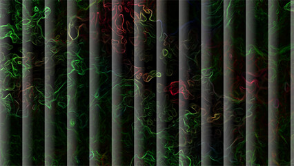 Abstract visually striking background with vertical striped bars in varying shades of glowing colors. Smoky, marbled, or cloudy texture depth and an illusion with structured pattern.