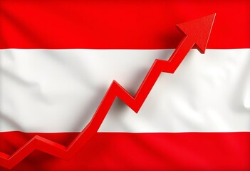 Poland flag backdrop, red arrow graph plunging, illustrating economic recession and stock market crisis,  money,  Central Europe