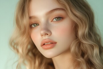 Naklejka premium Close-up portrait of a woman with highlighted features.