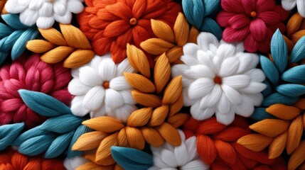 An intricate floral design showcasing vibrant flowers in an array of colors, harmoniously combined with textured elements, evoking beauty and creativity.
