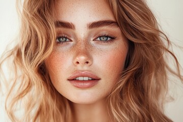 Fototapeta premium Close-up portrait of a woman with flawless skin and a natural beauty.