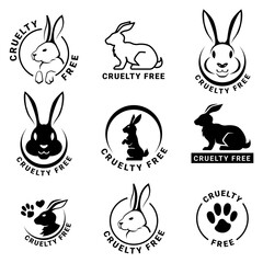 A set of cruelty free icons showcasing rabbits in different designs emphasizes the importance of animal rights and promotes ethical choices.