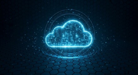 Obraz premium Digital Cloud Computing Technology Futuristic Network Abstract Background