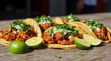 Delicious tacos al pastor with lime and fresh cilantro