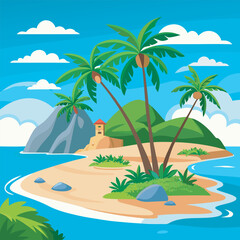 tropical island with palm trees