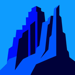 Abstract geometric mountain peaks in shades of blue
