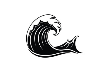 Ocean Wave Curl Silhouette Graphic Design Element Stylized black and white ocean wave silhouette perfect for design projects wave ocean silhouette
