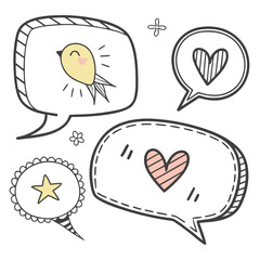 Set of hand-drawn speech bubbles. Speech balloon, frames, stylish, handwritten, doodle