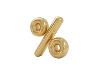 Shining golden percentage symbol floating in a transparent area evoking business discount value