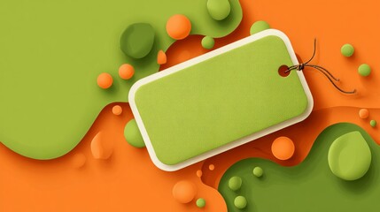 Colorful abstract label on green and orange background with circles  