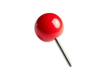 A single shiny red pushpin with a metal pin isolated on transparent background