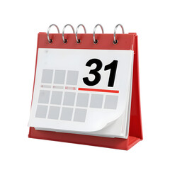Desk calendar showing the thirty first isolated on transparent background isolated on white background