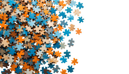 Scattered Pile of Assorted Jigsaw Puzzle Pieces – Transparent Background