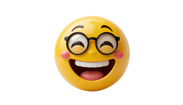 Smiling Circular Emoji with Bright Yellow Face and Wide Joyful Laugh – Expressive Eyes and Teeth Visible