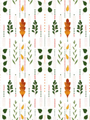 Autumn leaves and geometric elements seamless pattern.