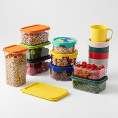 Various food storage containers filled with ingredients