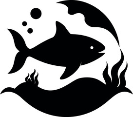 Ocean Life Abstract Shape in Black Silhouette Vector