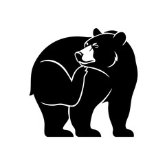 Naklejka premium Bear Scratching Ear with Hind Leg Silhouette - Minimalist Black White Wildlife Vector
