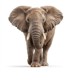 Fototapeta premium Elephant isolated on white background, cut out for wildlife, nature and conservation use