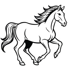 Silhouette of a running horse in side profile isolated on white background isolated on transparent background