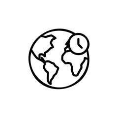 Line art icon a globe with a clock on a world earth