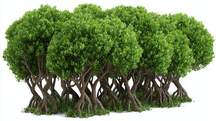 Mangrove forest isolated on white background, cut out for ecological education and environmental conservation design