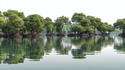 Mangrove forest isolated on white background, cut out for ecological education and environmental conservation design