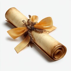 Rolled diploma tied with ribbon, isolated on white background, cut out for education and graduation design use