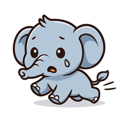 Cartoon elephant mascot running sadly, crying