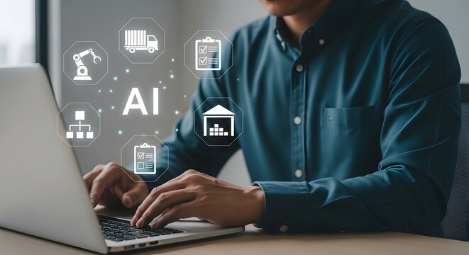 Man leveraging AI for streamlined logistics and business automation, optimizing operations with smart technology solutions