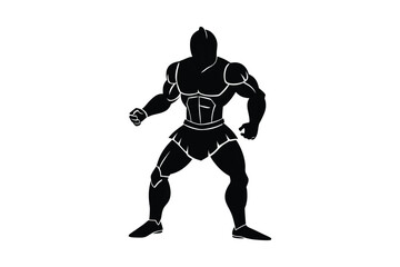 Powerful Gladiator Silhouette with Muscular Physique and Helmet Ready for Battle Isolated on White Background Emphasizing Strength and Determination silhouette