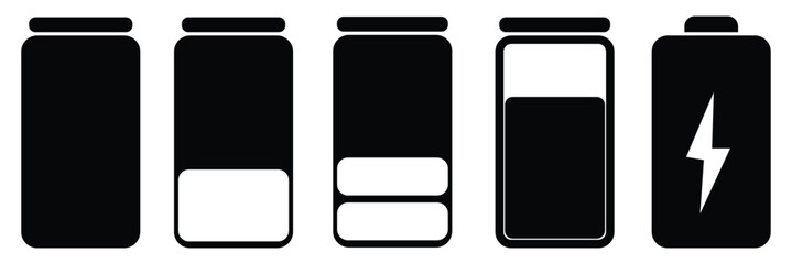Battery icon set. Charging process icon. for app, logo, web UI, UX design. Outline battery Vector, Smartphone charging battery icon set. battery level indicator icons. battery charge levels. Eps 10. 