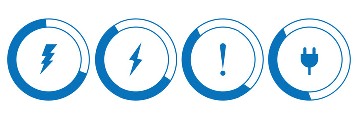 Battery Charge Levels Icon Set. Pixel Art Symbol Collection Of Battery Charging Stages Icons. Battery and power icon set. powerfully charged. charge indicator. Energy power accumulator. EPS 10. 